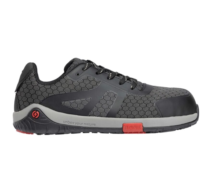 Baak Phoenix S3S Barfuss-Sicherheitsschuh in Schwarz und Grau, Halbschuh, Seitenansicht